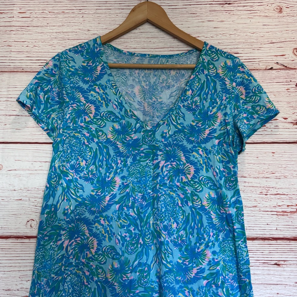 Lilly Pulitzer Etta Short Sleeve Dress in Surf Blue Coral Of The Story Sz M - Picture 6 of 12